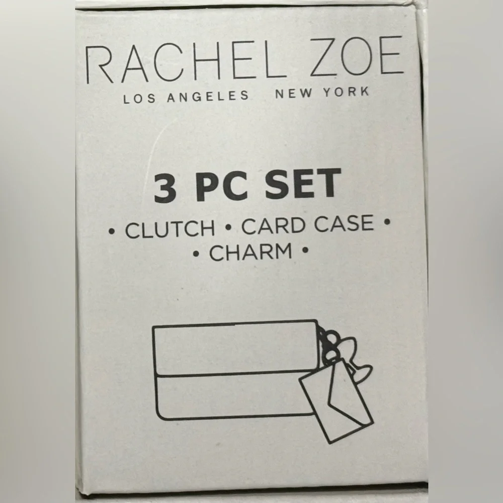 Rachel Zoe Beaded Clutch 3 Pc Set Clutch Card Case Charm “Let’s Go Skiing” NWT